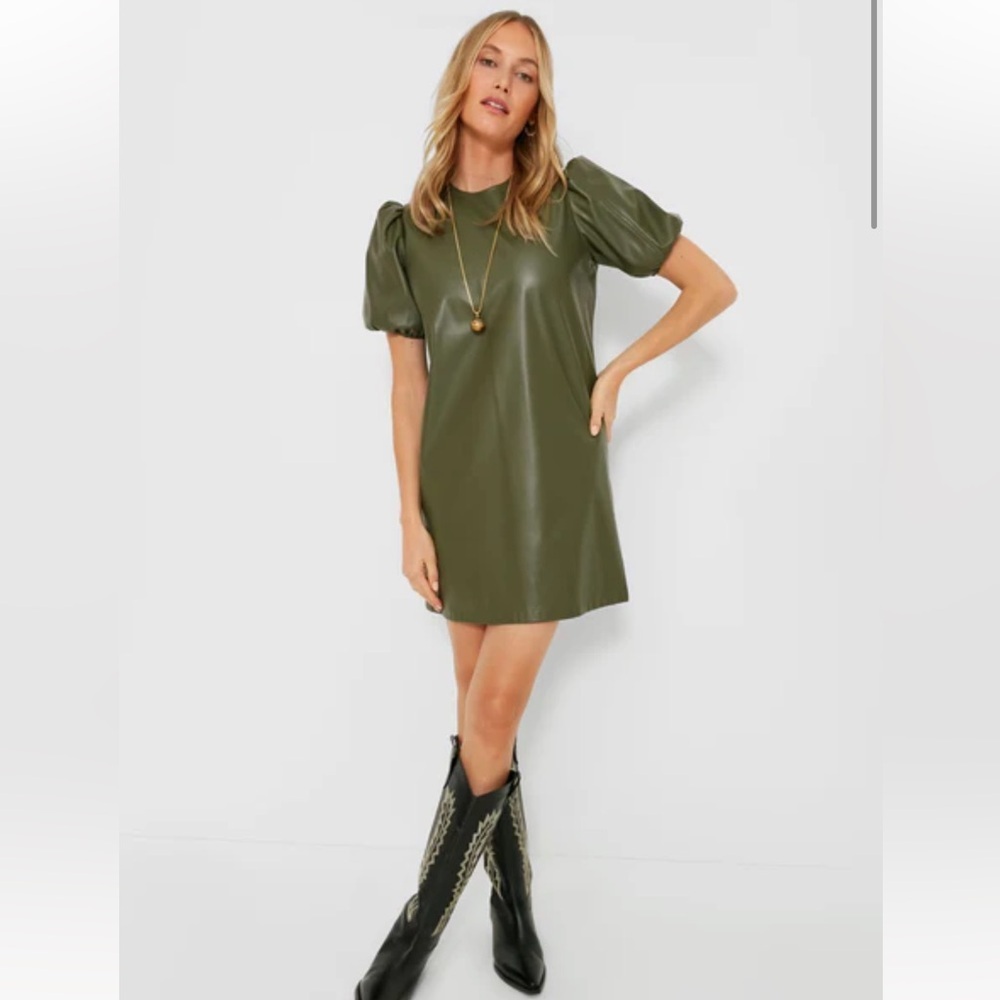 Hyacinth House Green Faux Leather McShea Mini Dress